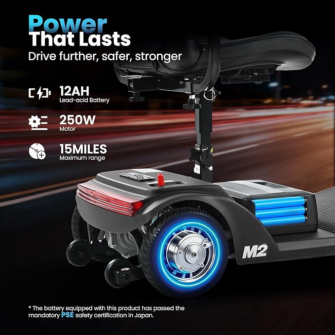 Eficentline Mobility Scooter for Seniors & Adults, Foldable Power Scooter with LED Lighting, Comfortable Seat, Safe Braking System – M2 Model, Black