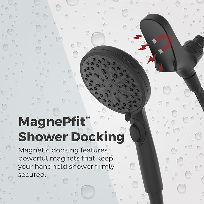 Pfister HydroFuse Handheld Shower Head, Hose Included, Magnetic Docking, 6-Function, 2.5 GPM, Spot Defense Matte Black Finish, 016HFM01SDB