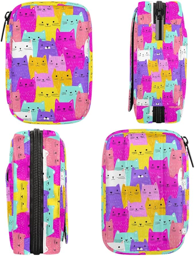 Weekly Travel Pill Organizer Case for Purse with Removable 7 Day Box Portable Compact Size Pill Box Fashionable Pill Container for Medicine Vitamin Supplement Colorful Cute Cat