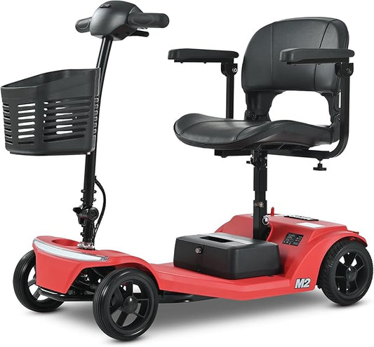 Metro Mobility 4 Wheel Powered Mobility Scooters, 330 lbs Capacity Mobility Scooters for Adults, Folding Mobility Scooter Lightweight, Electric Scooters for Seniors 20 Miles Range LED Light Red