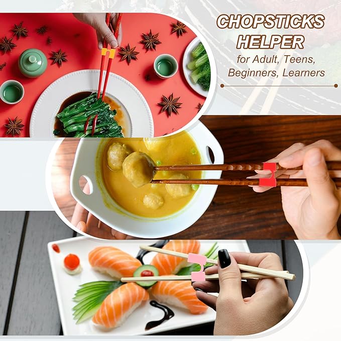 uxcell 10 Pcs Chopsticks Helper, Reusable Training Chopstick Hinges Connector Practice Chop Sticks Helpers for Adult Beginners Learners, Red