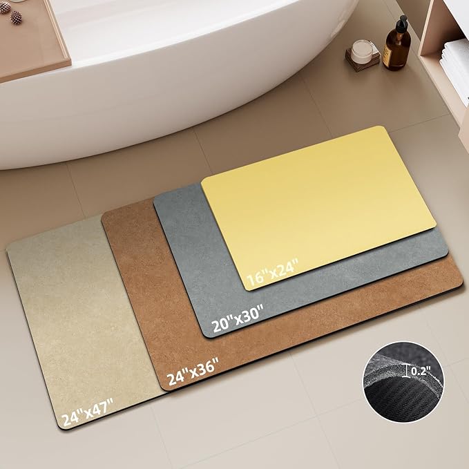 TYUU Bathroom Mat Quick Dry, Bathroom Rugs Non Slip Washable Thin Absorbent Bath Mat Fits Under Door Bathroom Floor Mat Perfect for Bath, Shower, or Sink 24"x48" Light Yellow