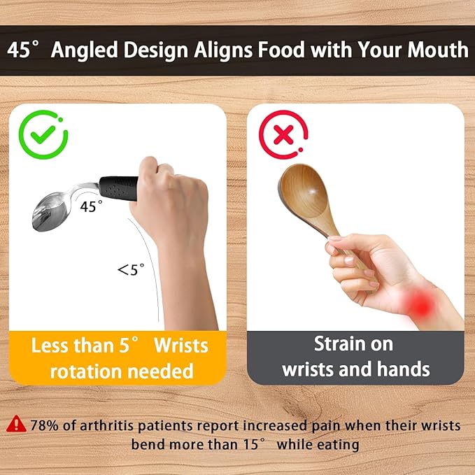 4Pcs Weighted Adaptive Utensils, 45°Angled Built up Utensils Set for Hand Tremors, 3.5oz Parkinsons Utensils for Elderly, Hand Tremors, Parkinson & Disabled Care Gift Pick (Right-Handed)