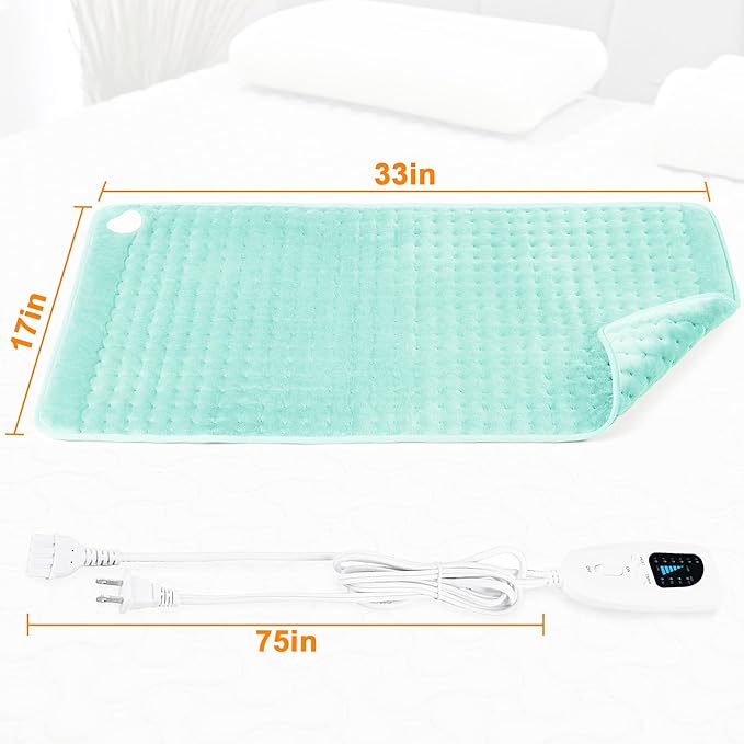 Deepsoon Heating Pad,Electric Heating Pads for Back,Neck,Moist Heating Pad for Abdomen Shoulder Knee Legs,Dry/Moist Heat&Auto Shut Off,Mother's Day Birthday for Men and Women,Light Green,33x17 Inch