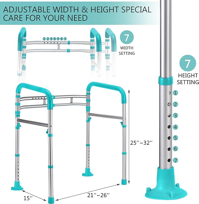 Lianjindun Toilet Safety Rails, Adjustable Toilet Frame for Elderly, Seniors, Handicap & Disabled, Foldable Handicap Toilet Handles Fit Any Toilets（Peacock Blue）