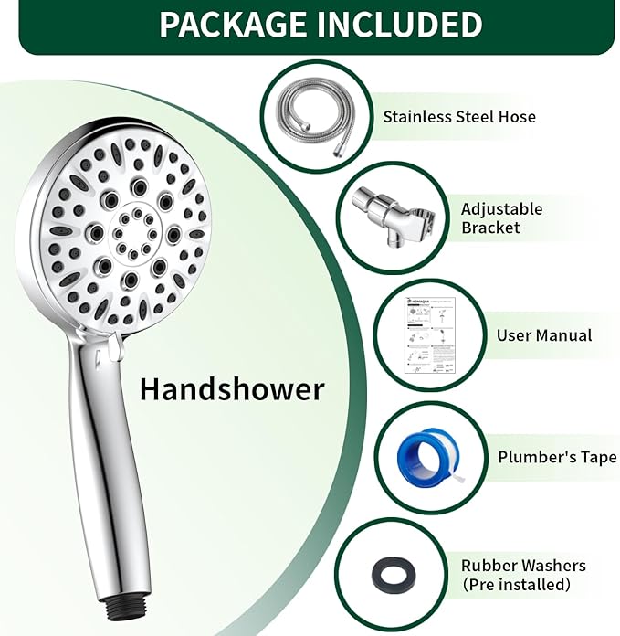 Shower Head, 6 Spray Modes Handheld Showerhead, High Pressure Hand Shower with 59 Inch Stainless Steel Hose and Adjustable Shower Head Holder, Chrome