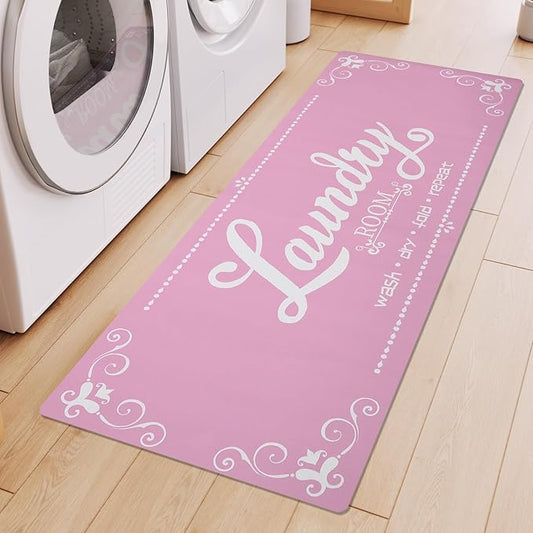 XLHOMO Laundry Room Rug Runner, 17.7"x45" Non Slip Light Pink Laundry Rugs, Farmhouse Washable Floor Laundry Mats for Laundry Room, Mudroom, Kitchen, Washroom, Bathroom, Entryway Area Rugs Decor
