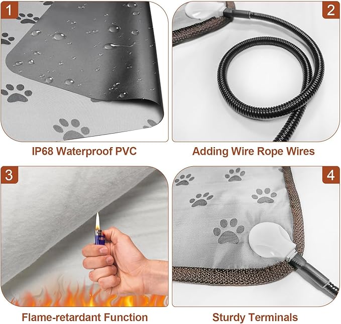 GOLOPET Cat Heating Pad 18x18 in with Smart Thermostat Switch and Power Line Protection Tube,Obtained MET and UL Dual Certification,Waterproof Pet Heating Pad for Cats-Rose