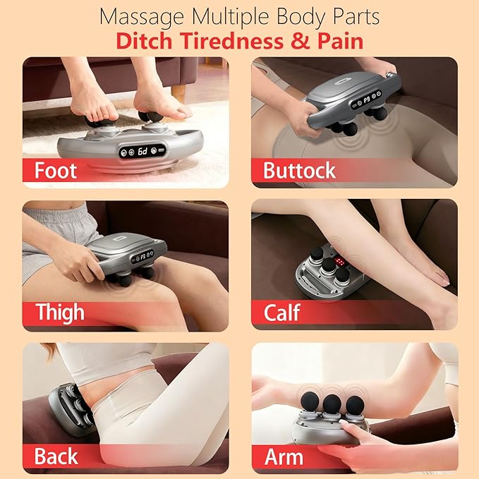 6 Head Massage Gun for Deep Tissue - 9Levels & 9Modes Electric Massagers.This Powerful Massage Tools Provide Effective Pain Relief to the Back,Legs,Waist.It's an Ideal Gift for Family and Friends.