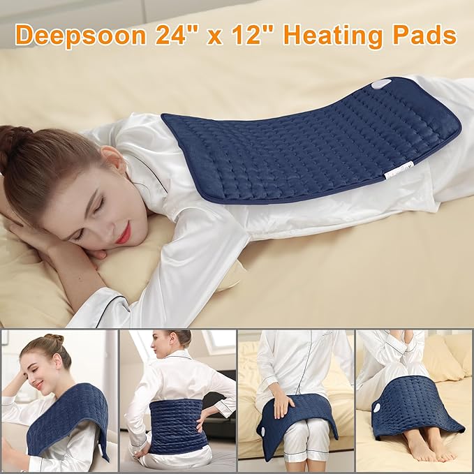 Deepsoon Heating Pad,Electric Heating Pads for Back,Neck,Moist Heating Pad for Abdomen Shoulder Knee Legs,Dry/Moist Heat&Auto Shut Off,Mother's Day Birthday for Men and Women,Navy Blue,24x12 Inch
