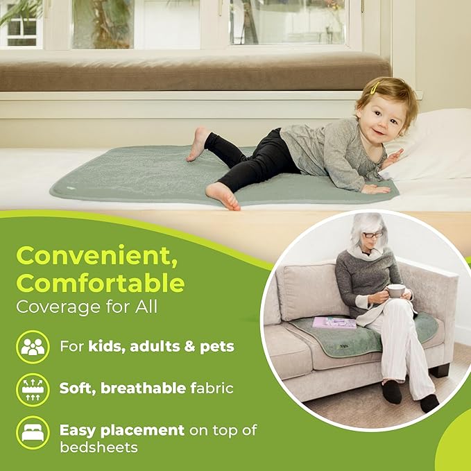 PeapodMats Bedwetting & Incontinence Waterproof Bed Mat - Reusable Underpad. Secure Placement & Breathable. Washable. Enviro Friendly 3x5 (Sage) Mattress Protector & Pee Pad for Kids & Adults