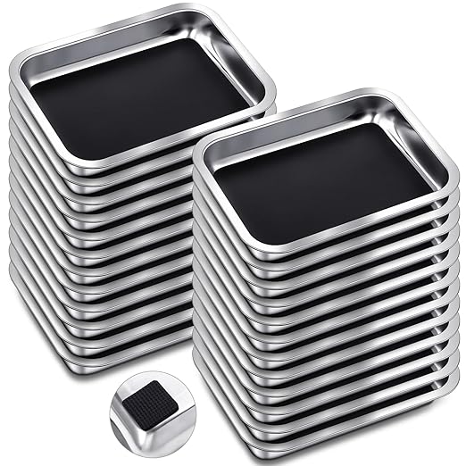Conelist Dissection Pan with Wax Thicken and 4 Rubber Nonslip Mat Reusable Stainless Steel Thicken Dissection Pan for Lab Experiment Junior Senior(10.2 x 7.5 Inch,Black,24 Set)