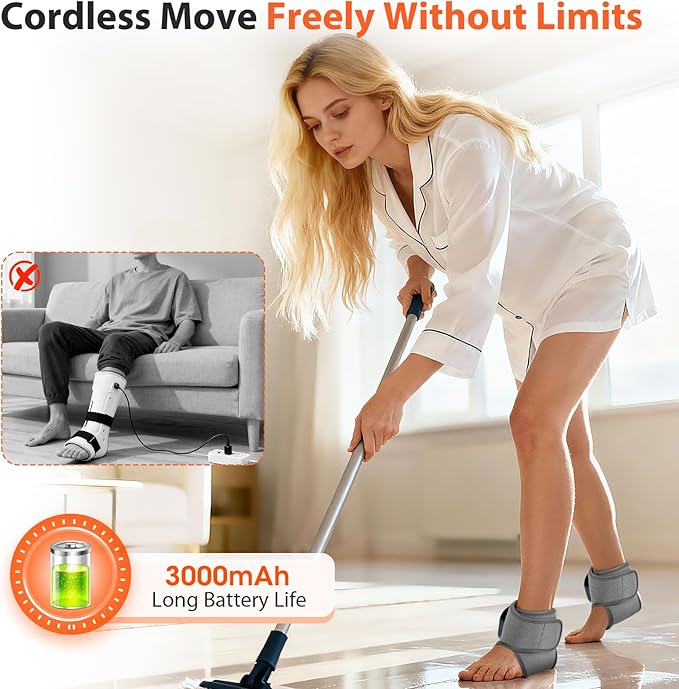 Cordless Ankle Massager, Ankle Heating Pad with Massage, Heated Foot Brace Wrap with 3000mAh Rechargeable, 4 -Level Heats, Foot Heating Pad for Sports/Work/Travel (Grey)