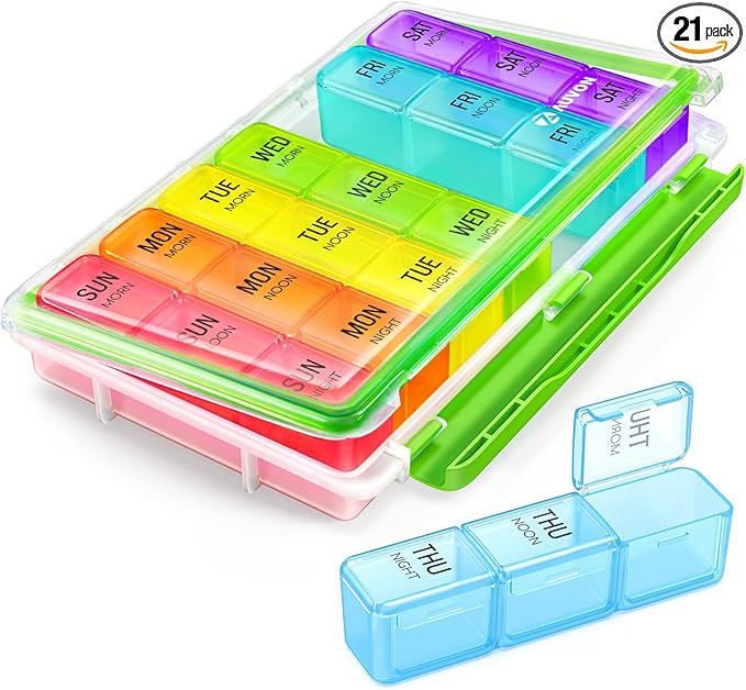 AUVON Weekly Pill Organizer 3 Times a Day with Moisture-Proof Design, Large Pill Box 7 Day Easy to Use, Portable Pill Case for Travel with Double Protection, Pill Containers for Vitamins, Medications