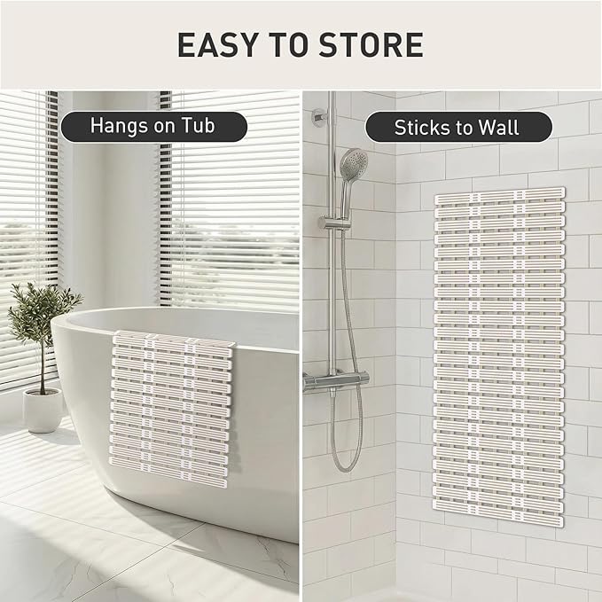 XIYUNTE Shower Mat Non Slip Bath Mat for Tub - 36 x 16 Inch Bathtub Mat Non Slip Shower Mats for Inside Shower, TPE Bath Mat with Suction Cups, Easy to Cut Bath Tub Mat, Brown