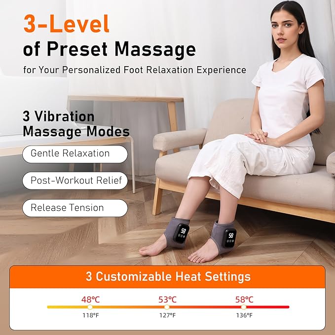 Foot Renew Triple Method Massager, Cordless & Portable Ankle Massager, With Three Levels of Vibration and Heating, Relieves Foot and Ankle Discomfort, Suitable for Home and Travel Use (2pcs)