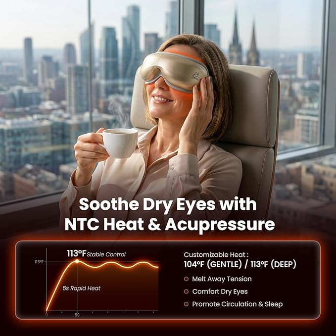 BOB AND BRAD Eye Massager with Heat and Cooling, EyeOasis 3 Eye Massager for Migraine FSA Eligible/HSA Eligible, Heated Headache Massager for Dry Eye Relief, Temple Massagers for Stress Relief