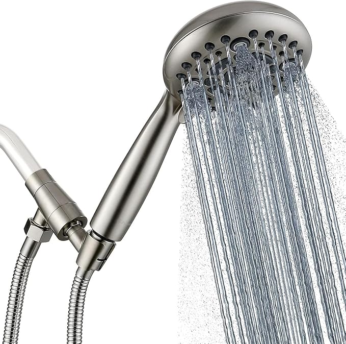 G-Promise Handheld Shower Head High Pressure 6 Spray Settings, Detachable Hand Held Showerhead 4.9 Inch Face with Extra Long Flexible Hose and Metal Adjustable Bracket