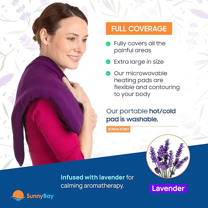 SunnyBay Lavender Microwave Heating Pad, Microwavable Heavy Weighted Full Body Moist Hot Pack and Washable Fleece Cover, 10x24 Inches, 4 lbs, Purple
