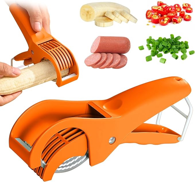Banana Slicer, Efficient and Safe Banana Cutter for Even Slices, Multifunctional Hot Dog Cutter Slicer for Cucumber Fruit Salad (2, Orange)