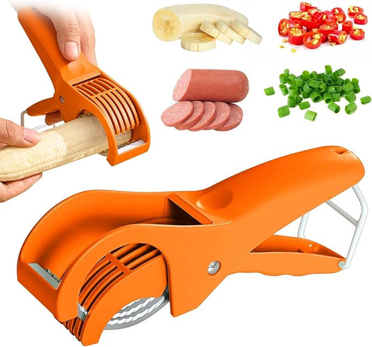 Banana Slicer, Efficient and Safe Banana Cutter for Even Slices, Multifunctional Hot Dog Cutter Slicer for Cucumber Fruit Salad (2, Orange)
