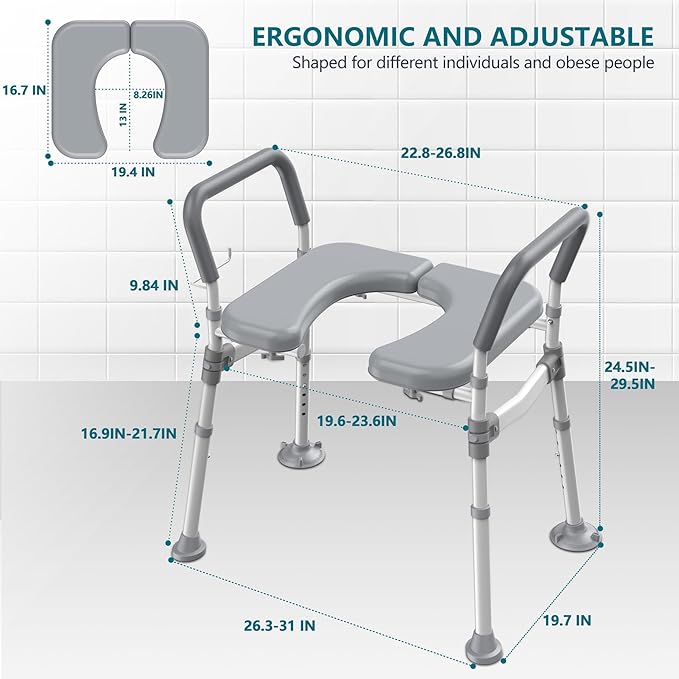 Toilet Seat Riser for Seniors,Heavy Duty Raised Toilet Seat with Handles,Adjustable Width and Height,Elevated Toilet Chair for Elderly,Handicap, Pregnant,Fit Most Toilet,450 LBS