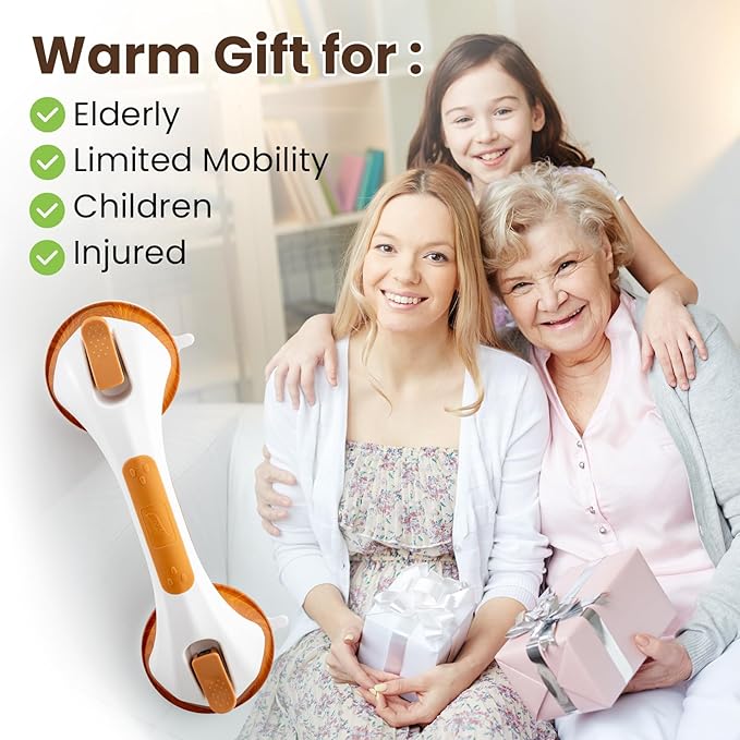 TAILI Grab Bars for Bathtubs and Showers 2 Pack Suction Grab Bar, Heavy Duty Shower Handle Removable Bath Handrails for Seniors and Elderly, Bathroom Safety Grip No Drilling Waterproof, Wood Grain