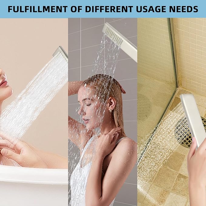 Solid Brass Handheld Shower Head Arc Design High Pressure Brushed Nickel Hand Shower Wand with Adjustable Supply Elbow Wall Connector Shower Holder and 59″ Stainless Steel Hose Set