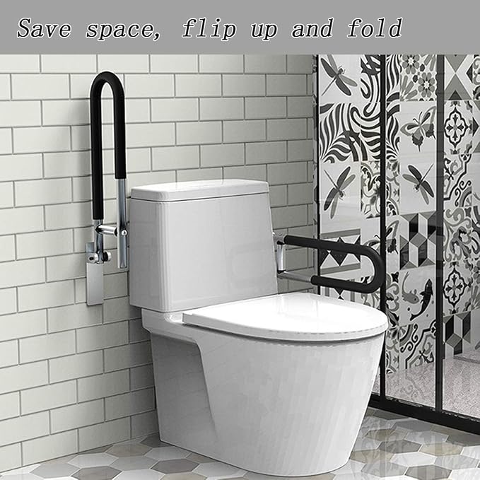FlySkip Fold Down Grab Bar, 24Inch Flip-Up Handicap Support, Wall Mounted Bathroom Shower Safety Bar, Non Slip Hand Grips for Elderly, Disabled, Pregnant Woman