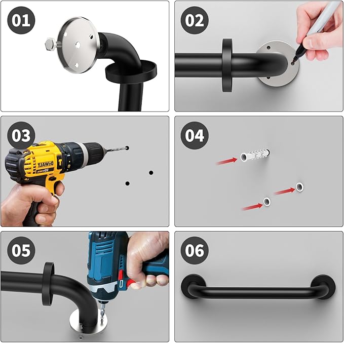 12 Inch Stainless Steel Shower Grab Bar,ZUEXT Oil Rubbed Black Shower Handle,Bathroom Balance Bar,Safety Hand Rail Support Bar for Handicap Elderly Injury,Senior Assist Bar,Wall Concealed Mount Handle