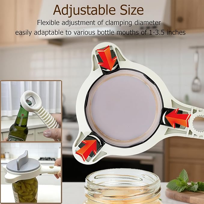 4-in-1 Jar Opener, Adjustable Jar Opener for Seniors, Kitchen Tool Designed Specifically for Seniors and Those with Limited Physical Strength, Suitable For Beer, Salad Dressing,Jar(Sky Grey)