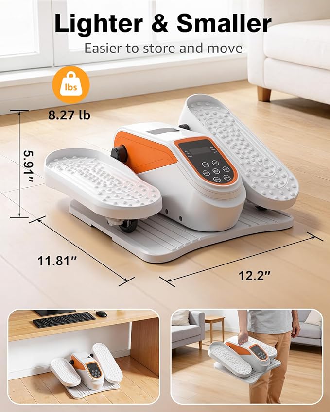VIVURN® 023 Under Desk Elliptical Mini Electric Leg Exerciser for Senior, 12 Speeds RF Remote Display Monitor Non-Slip Mat, Quiet & Compact Seated Pedal Exerciser for Home Office Gift for Mom Dad