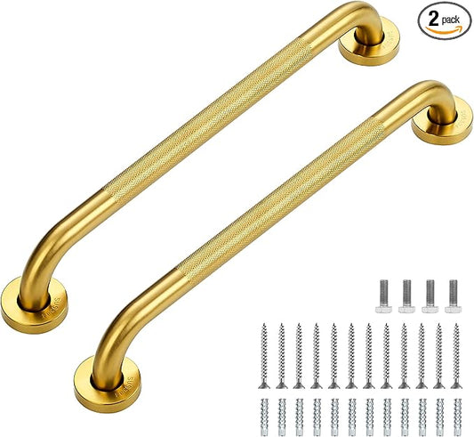 Grab Bars for Shower, 2 Pack 18-Inch Anti Slip Shower Handles for Elderly, Safety Shower Grab Bar, Stainless Steel Handicap Grab Bars for Bathroom,Toilet (Gold, 1" Diameter)