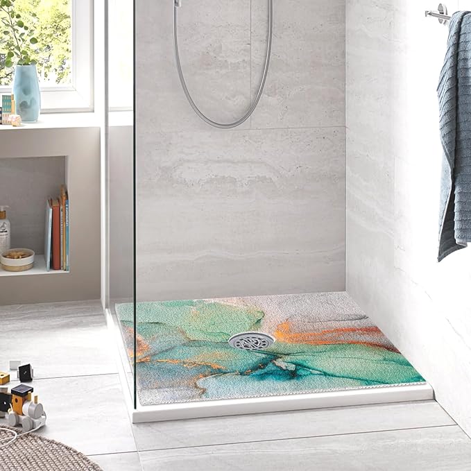 Square Shower Mat Non Slip: 27 x 27 Inch Large Shower Mats with Drain Hole in Middle - PVC Loofah Anti Slip Shower Floor Matt for Inside Shower