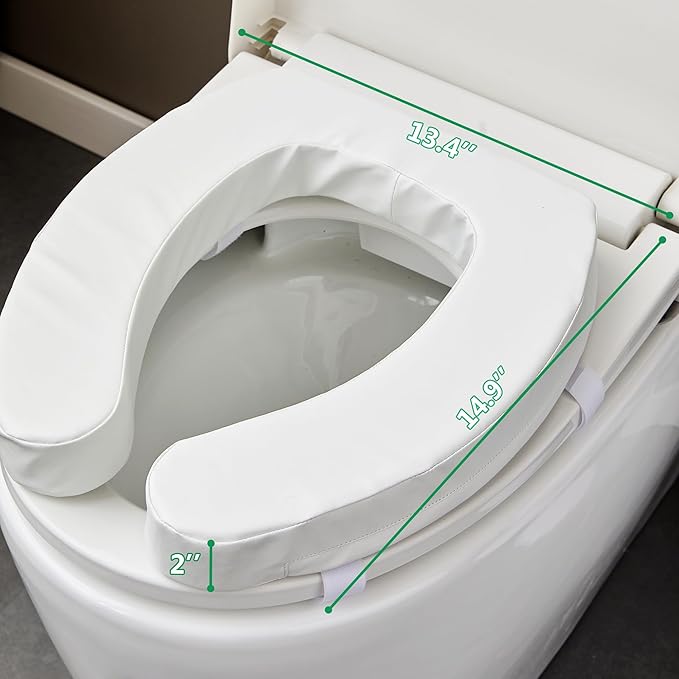 Toilet Seat Riser Cushion for Seniors, Raised Padded Bathroom Riser with Soft Foam, Portable Seat Elevator for Post Surgery Recovery, Hip & Knee Pain Relief, Arthritis Support & Low Toilets