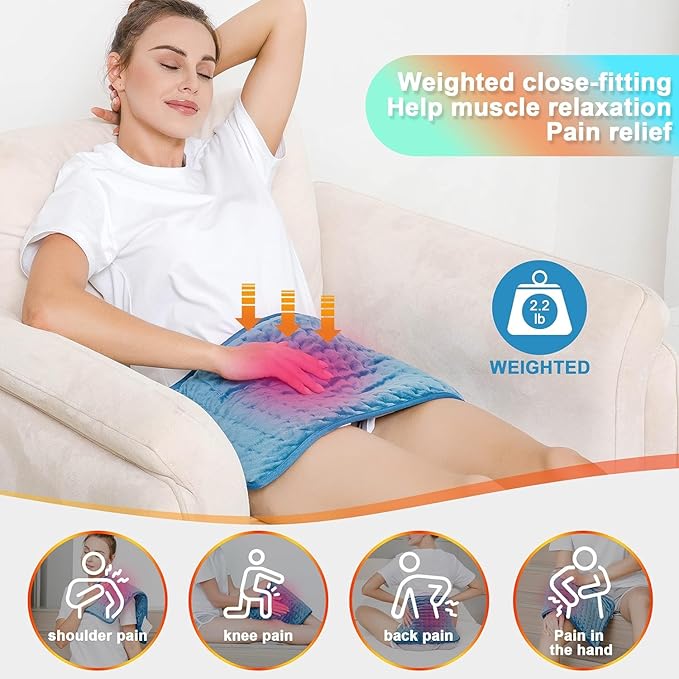 Deepsoon Heating Pad,Electric Heating Pads for Back,Neck,Moist Heating Pad for Abdomen Shoulder Knee Legs,Dry/Moist Heat&Auto Shut Off,Mother's Day Birthday for Men and Women,Weighted Blue,24x12 Inch