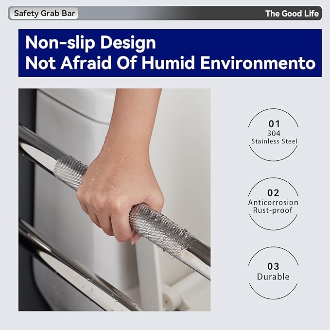 31.5" x 27.5" Floor to Wall Toilet Support Rail with Leg, Anti-Slip Chrome Handicap Grab Bar for Bathroom, Stainless Steel Knurled Safety Handrails, 1.25" Tube for Elderly, Disabled, Pregnant