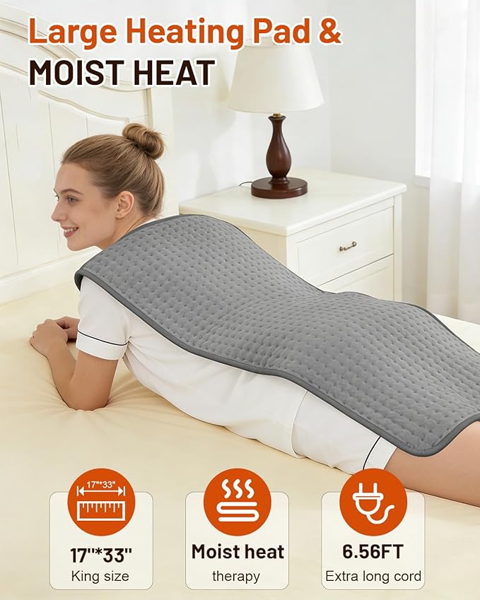 Heating Pad for Back 33"x17", Electric Heating Pads Large for Period Cramps Relief and Shoulder Pain, 9 Heat Settings, Machine Washable, Auto Shut Off, Birthday & Christmas Gifts for Women, Mom
