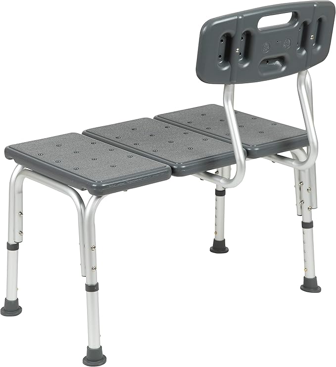 Flash Furniture HERCULES Series 300 Lb. Capacity Adjustable Gray Bath & Shower Transfer Bench with Back and Side Arm
