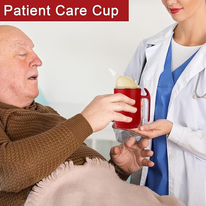 Senior Water Cup Sippy Cups for Elderly, Safe Silicone Spill Proof Cups with 1 Handle Straw and Lid for Adults for Hospital Patients, Elderly, Pregnant, and Disabled (Red)