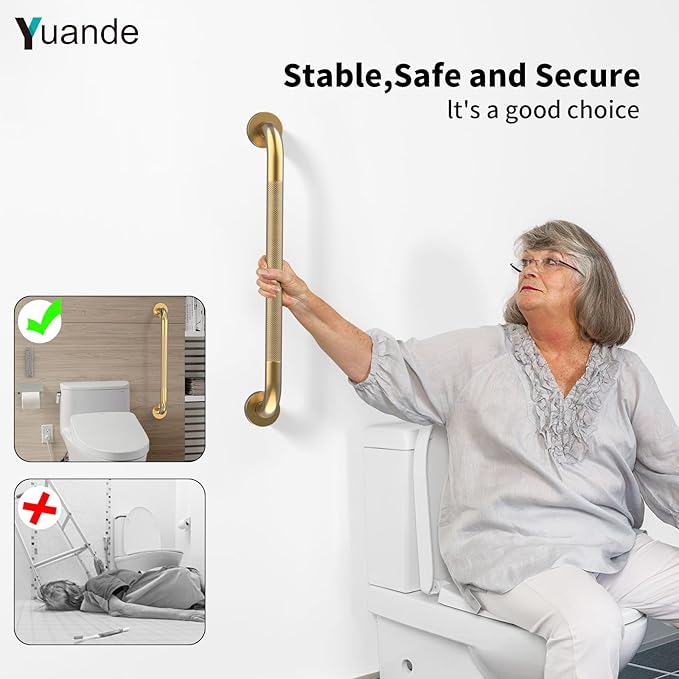 4 Pack 24 Inch Shower Grab Bar, YuanDe Gold Bathroom Grab Bar Handle w/Anti-Slip Knurled Grip, Stainless Steel Bath Balance Bar, 1.25" Diameter Safety Hand Rail Support,Handicap Injury Elderly Senior