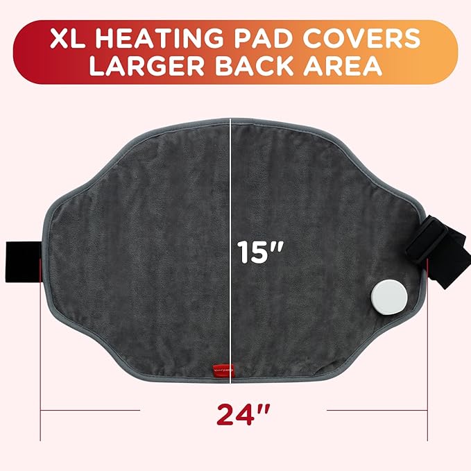 Heating Pad for Back, Comfytemp Mothers Day Gifts for Women Men Dad Mom, Large Electric Lower Back Heating Pad, FSA Eligible HSA Heat Pads for Period Lumbar Abdomen, XL Heated Belt — 11 Auto-Off, Grey