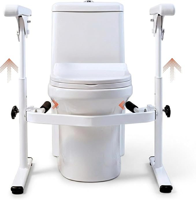 Toilet Safety Rails for Seniors - Adjustable Toilet Seat Riser with Handles, 397 lbs Heavy Duty Medical Stand Assist Frame, Handicap Bathroom Safety Rails Fits Most Toilets, Tool-Free Assembly, White