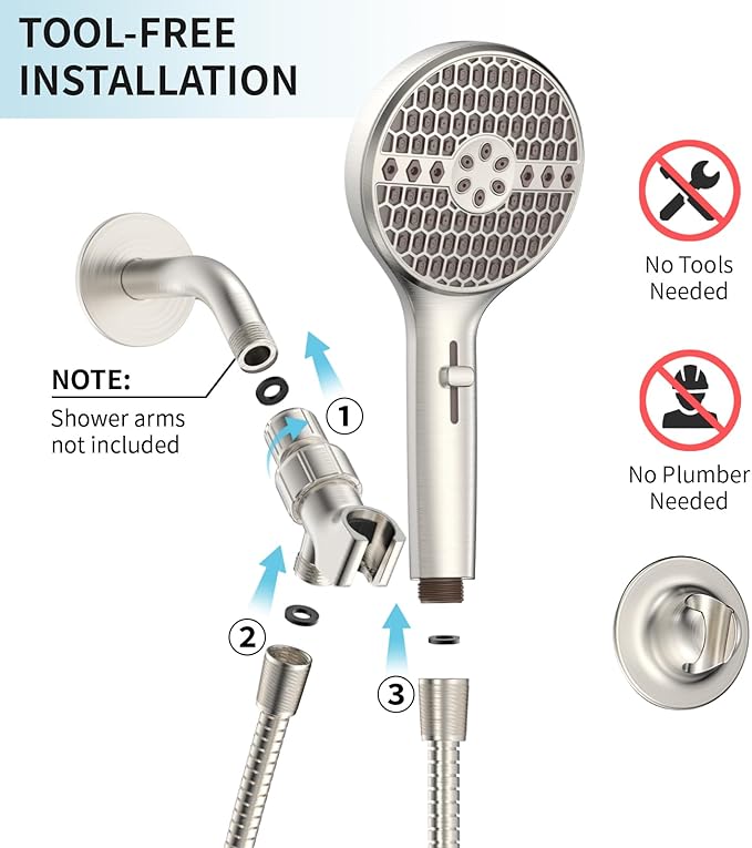 Shower Head, High Pressure 9-Spray Modes Handheld Showerhead, 71" Long Hose Hand Held Shower, Brushed Nickel Shower Head With Wall Bracket & Power Wash