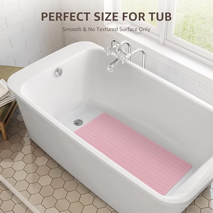 OTHWAY Bathtub Mat Non Slip, Extra Long Rubber Bath Mat for Tub, Machine Washable Shower Anti Slip Mat with 332 Strong Suction Cups (Pink, 36" x 17")