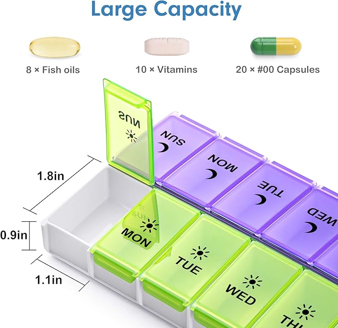 DANYING Large Pill Organizer 2 Times a Day, Weekly Pill Box 2 Per Day, AM PM Pill Case, Pill Container 7 Day, Vitamin Case Twice a Day