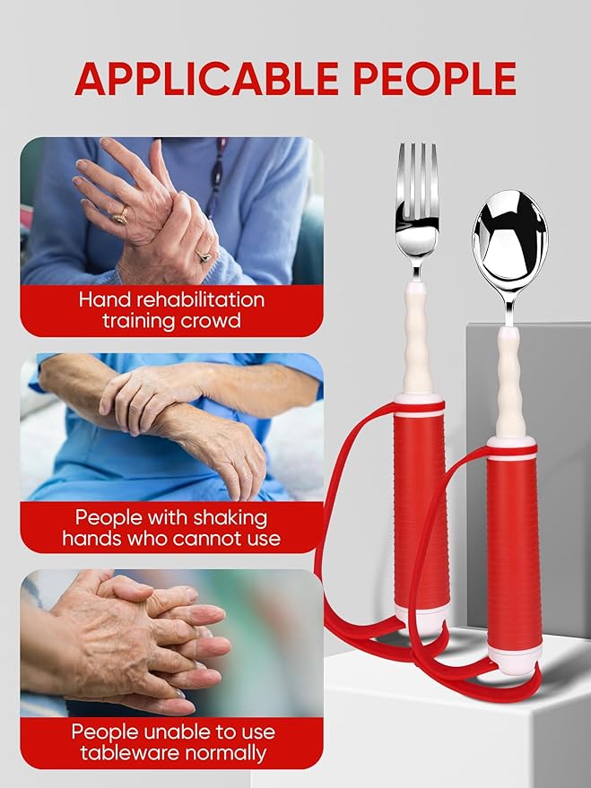 Adaptive Utensils for Disability Gadgets Swivel Fork Spoon Easy Grip Safe Stainless Steel,for Hand Tremors Parkinson's patients, 360° Rotatable Alzheimers Handicap accessories for daily living Elderly