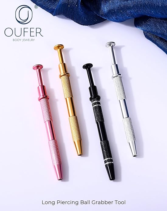 OUFER Piercing Ball Grabber, 16G 18G Flat Back Earrings Piercing Guide needle Tool, Surgical Steel Internally Threaded Push Pin External Thread Assistant Body Piercing Kit for Ear Nose Lip Tool