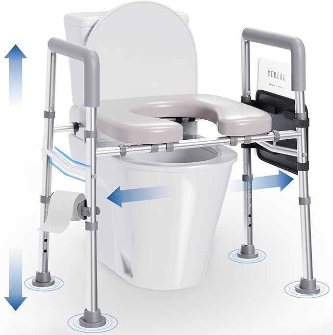 Raised Toilet Seat with Handles, Toilet Seat Riser for SeniorsAdjustable Height & Width, 450lb Raised Toilet Seat with Handles for Elderly, Handicap, Elevated, Pregnant, Fit Any Toilet