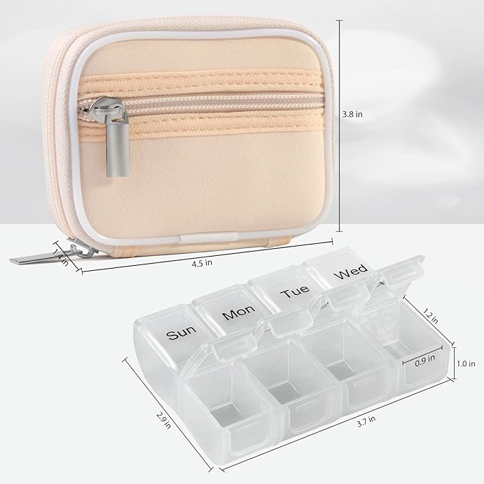 Pill Case Weekly Travel Pill Organizer for Purse with Removable 7 Day Pill Box Premium Neoprene Pill Container for Travel Purse Accessory, Vitamin, Supplement, Small Pieces Arrangement-Cream Yellow